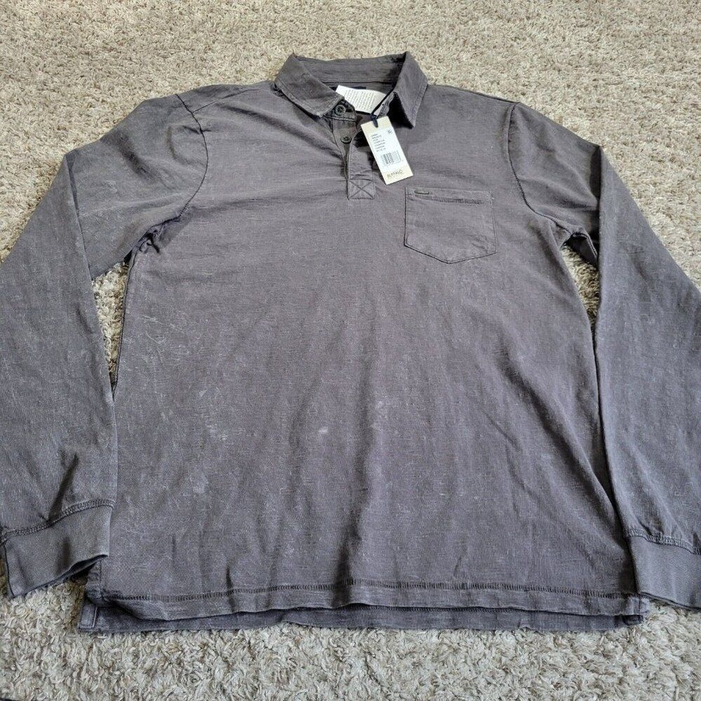 Buffalo David Bitton Polo Shirt Mens Medium Gray Long Sleeve Distressed Tags